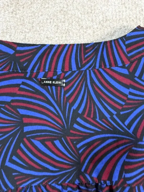 Anne Klein Geometric Print Sleeveless Shirt Dress Medium Blue Red - Picture 8 of 11